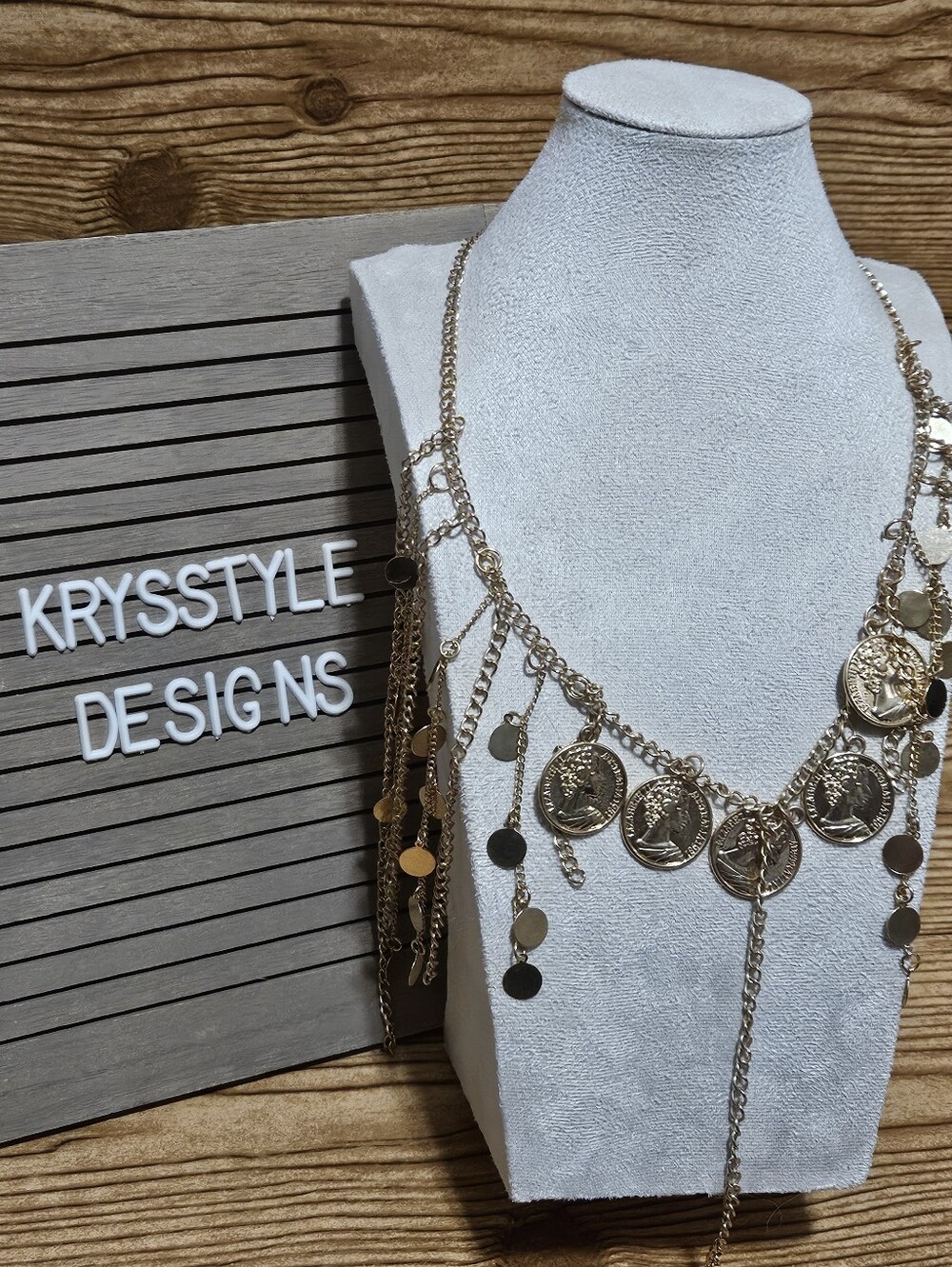 Gold Coin And Chain Statement Necklace